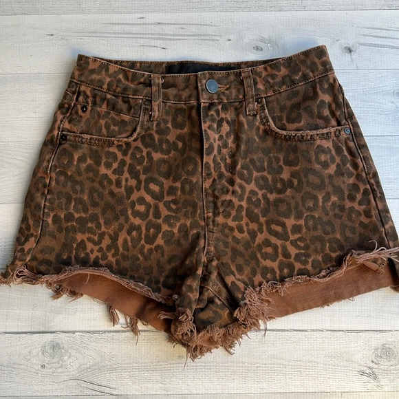 Alexander Wang X Denim Leopard Print Bite High Waist Cut Off Shorts 25 - Picture 6 of 12